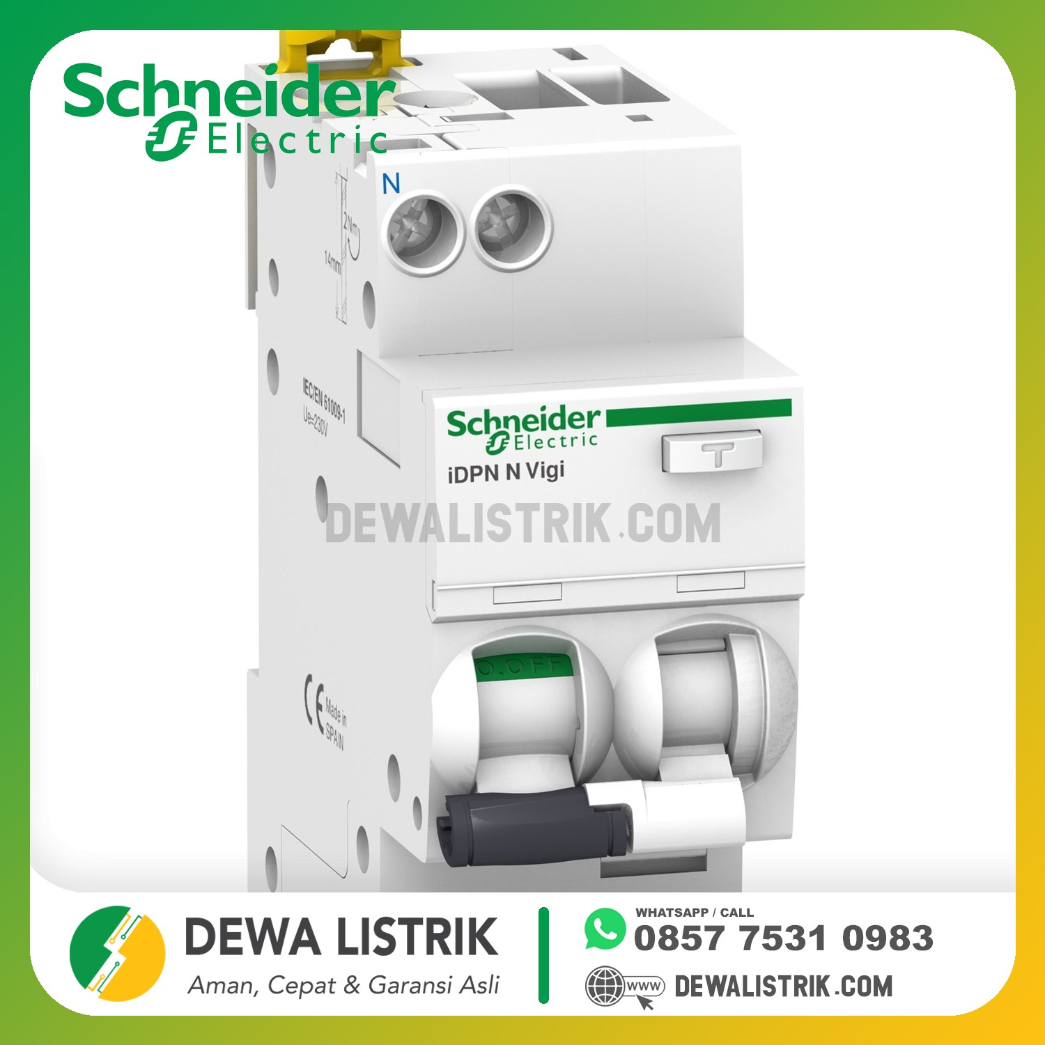 Schneider Interrupteur IDPN Vigi 1P+N 16A – Disjoncteur Différentiel Type A 6 KA